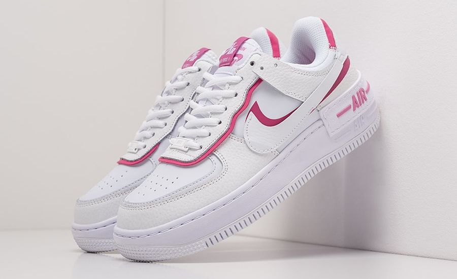 pink and white nike air force 1 shadow