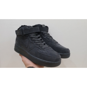 Зимние Nike Air Force 1 Mid серые на меху (045)