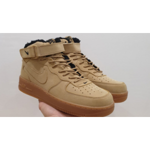 Зимние Nike Air Force 1 Mid бежевые на меху (099)