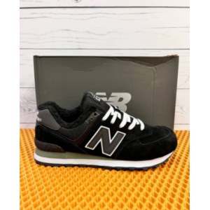 Кроссовки New Balance 574 чёрные с белым Зимние