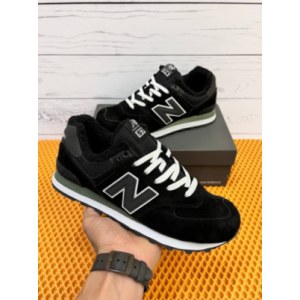 Кроссовки New Balance 574 чёрные с белым Зимние