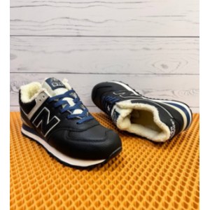 Кроссовки New Balance 574 чёрные с синим Зимние