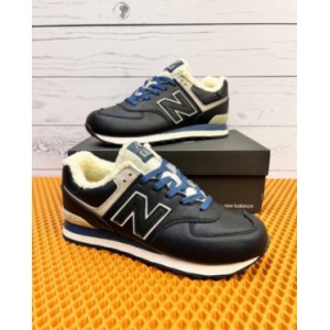 Кроссовки New Balance 574 чёрные с синим Зимние