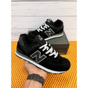 Кроссовки New Balance 574 чёрные замша Зимние