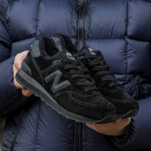 Кроссовки New Balance 574 Triple Black suede Зимние