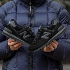 Кроссовки New Balance 574 Triple Black suede Зимние